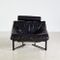 Juego de sofá vintage de cuero negro, años 80, Imagen 4