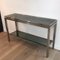 Brushed Steel Console Table with Glass Top by Guy Lefèvre for Maison Jansen, 1970s, Image 1