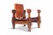 Fauteuil de Style Brutaliste Vintage en Cuir Cognac 1