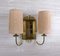 Brass Wall Lights with Fabric Shades, 1930s, Set of 2 3