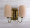 Brass Wall Lights with Fabric Shades, 1930s, Set of 2, Image 3