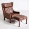 Danish Leather Lounge Chair & Footstool, 1970s, Image 1