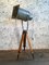 Large Vintage Gray Industrial Spotlight on Wooden Tripod 1