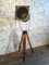 Large Vintage Gray Industrial Spotlight on Wooden Tripod 8