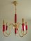 Vintage Brass & Red Crystal Chandelier, Image 1