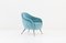 Italian Aquamarine Velvet Lounge Chair with Brass Legs, 1950s 1