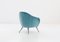 Italian Aquamarine Velvet Lounge Chair with Brass Legs, 1950s, Image 3