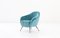 Italian Aquamarine Velvet Lounge Chair with Brass Legs, 1950s 2