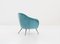 Italian Aquamarine Velvet Lounge Chair with Brass Legs, 1950s 6
