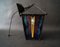 Lampada a sospensione a forma di lanterna in ferro battuto e vetro colorato, anni '50, Immagine 11