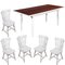 Table Rectangulaire Mid-Century Blanche et 5 Chaises de Salon, Italie 1