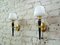 Brass, Wood, & Opaline Glass Sconces, 1950s, Set of 2 1