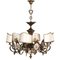 Art Nouveau Italian Chandelier in Burnished Brass and Bassano Ceramic, 1930s 1