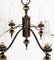 Art Deco 6-Light Burnished Brass & Venini Murano Glass Chandelier, 1930s 3