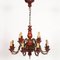 Mid-Century Bronze & Red Lacquered Wood 12 Lights Chandelier 2