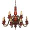 Lámpara de araña Mid-Century de bronce y madera lacada en rojo con 12 luces, Imagen 1