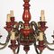 Lámpara de araña Mid-Century de bronce y madera lacada en rojo con 12 luces, Imagen 3