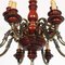 Mid-Century Bronze & Red Lacquered Wood 12 Lights Chandelier 4
