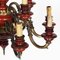 Lámpara de araña Mid-Century de bronce y madera lacada en rojo con 12 luces, Imagen 5