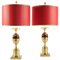 Brass & Red Resin Table Lamps, 1960s, Set of 2 1