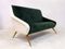 Italienisches Samt Sofa in Grün & Weiß, 1950er 3
