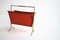 Vintage Brass Magazine Rack in Red Vinyl, 1960s 6