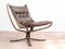 Vintage Falcon Chair mit niedriger Lehne aus braunem Leder von Sigurd Ressell für Vatne Møbler 1
