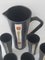French Black Ceramic Orange Juice Jug & Cups, 1950s, Set of 9 4