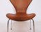 Sedie modello 3107 in pelle color cognac di Arne Jacobsen per Fritz Hansen, 1967, set di 4, Immagine 5