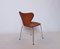 Sedie modello 3107 in pelle color cognac di Arne Jacobsen per Fritz Hansen, 1967, set di 4, Immagine 4