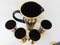 Mid-Century French Black & Golden Glass Pitcher & Glasses, 1950s, Set of 9 4