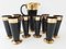 Mid-Century French Black & Golden Glass Pitcher & Glasses, 1950s, Set of 9 1