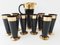 Mid-Century French Black & Golden Glass Pitcher & Glasses, 1950s, Set of 9, Image 1