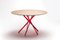 IKI Table with Red Lacquered Base & Oak Veneer Top by Marco Zanuso Jr. for Adentro, Image 1