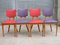 French Red and Purple Chairs, 1950s, Set of 4 1