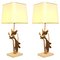 Vintage Gilt Metal & Travertine Peacock Table Lamp 1