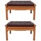 Mid-Century Wooden Ottomans with Leather Cushions, Set of 2 1