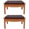 Ottomanes Mid-Century en Bois avec Coussins en Cuir, Set de 2 1