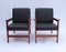 Danish Lounge Chairs in Polished Wood & Black Leather, 1960s, Set of 2 3