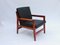 Dänischer Sessel aus poliertem Holz & schwarzem Leder, 1960er, 2er Set 4