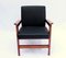Danish Lounge Chairs in Polished Wood & Black Leather, 1960s, Set of 2 1