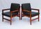 Danish Lounge Chairs in Polished Wood & Black Leather, 1960s, Set of 2 2