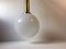 Scandinavian Modern Ball Pendant Light in Opaline Glass & Brass, 1960s 3