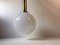 Scandinavian Modern Ball Pendant Light in Opaline Glass & Brass, 1960s, Image 3