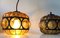 Vintage Caged Amber Glass Pendant Lamps, Set of 2, Image 2