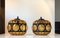 Vintage Caged Amber Glass Pendant Lamps, Set of 2 1