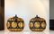Vintage Caged Amber Glass Pendant Lamps, Set of 2, Image 1