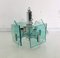 Chromed Metal & Aquamarine Glass 4-Light Chandelier, 1970s, Image 1