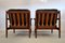 Mid-Century Scandinavian Wood & Black Leather Armchairs, Set of 2, Image 6