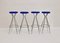 Chromed Barstools with Blue Faux Leather, 1950s, Set of 4 1
